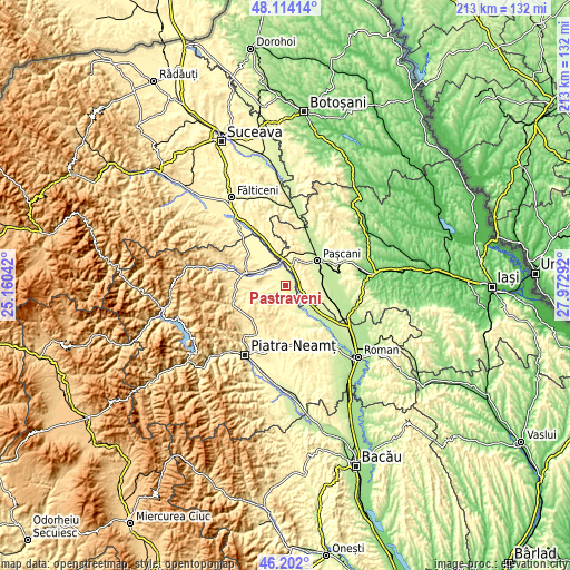 Topographic map of Păstrăveni