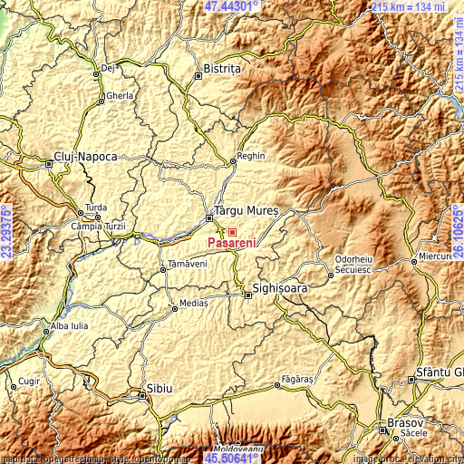 Topographic map of Păsăreni