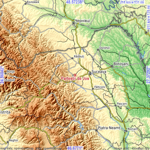 Topographic map of Părteştii de Jos