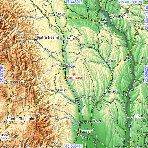 Topographic map of Parincea