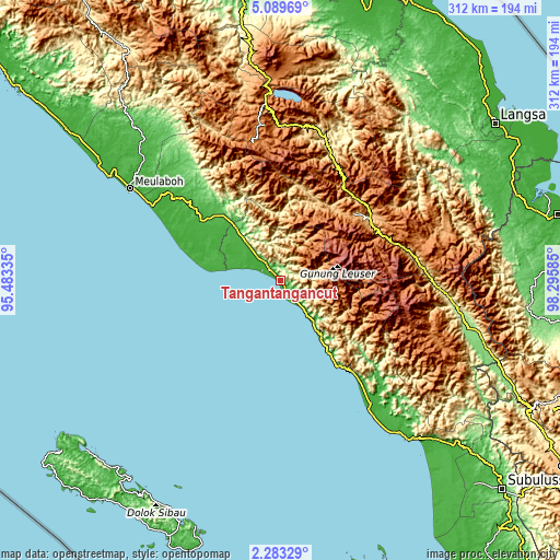 Topographic map of Tangantangancut