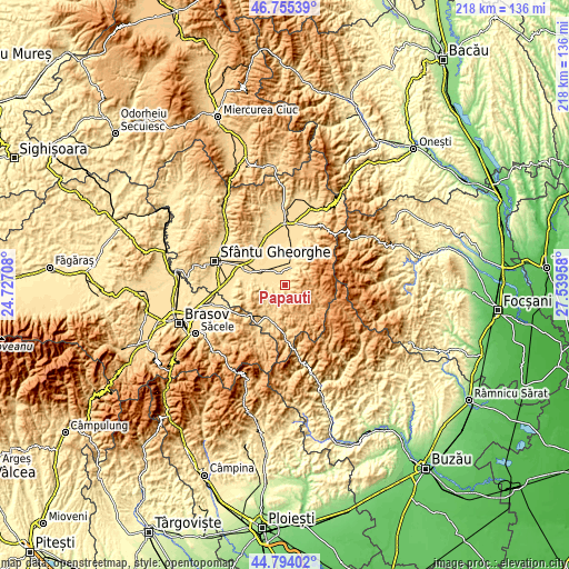 Topographic map of Păpăuți