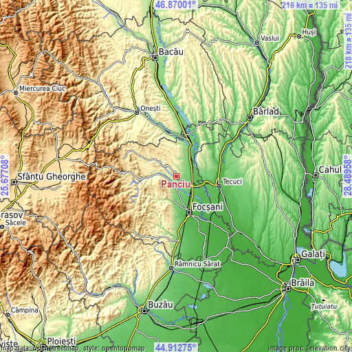 Topographic map of Panciu