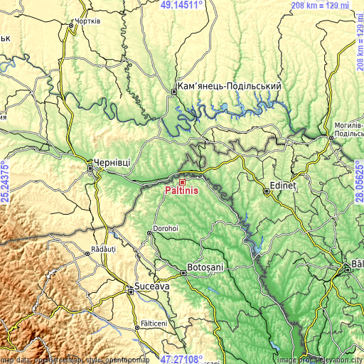 Topographic map of Păltiniş