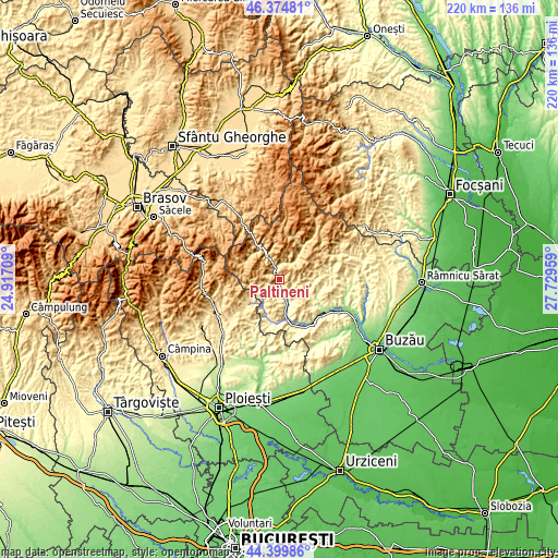 Topographic map of Păltineni