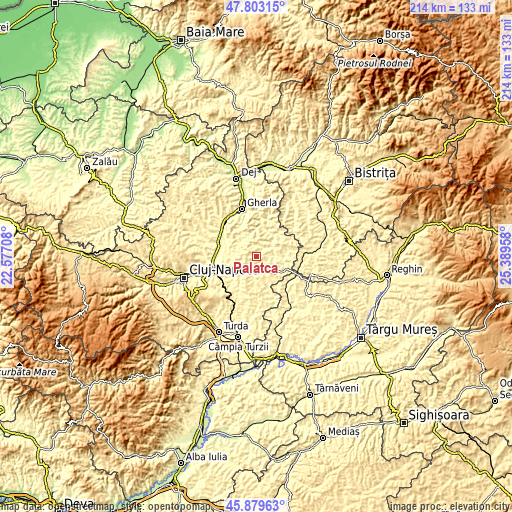 Topographic map of Pălatca