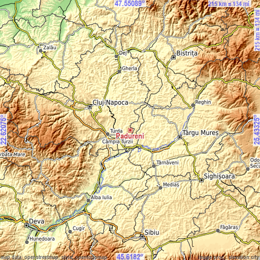 Topographic map of Pădureni