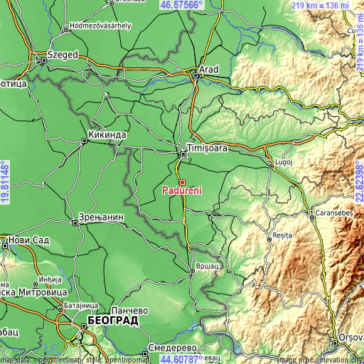 Topographic map of Pădureni