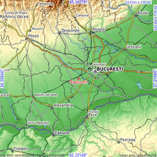 Topographic map of Pădureni