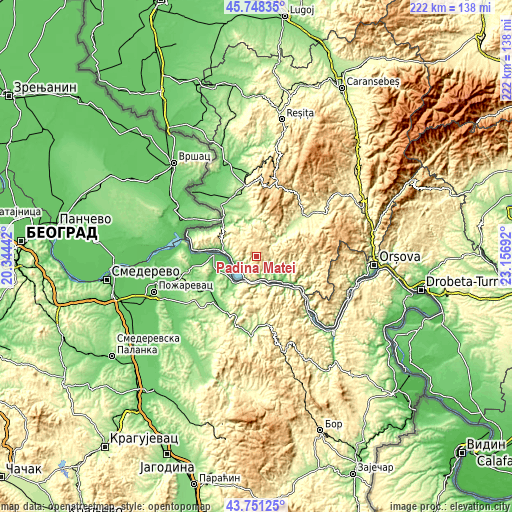 Topographic map of Padina Matei