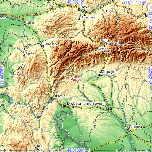 Topographic map of Padeş