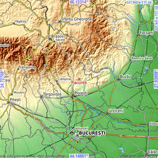 Topographic map of Păcureţi