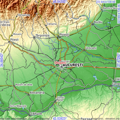 Topographic map of Otopeni