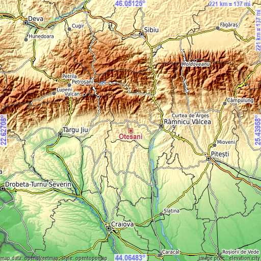 Topographic map of Oteşani