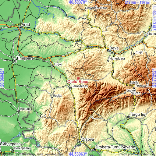 Topographic map of Oţelu Roşu