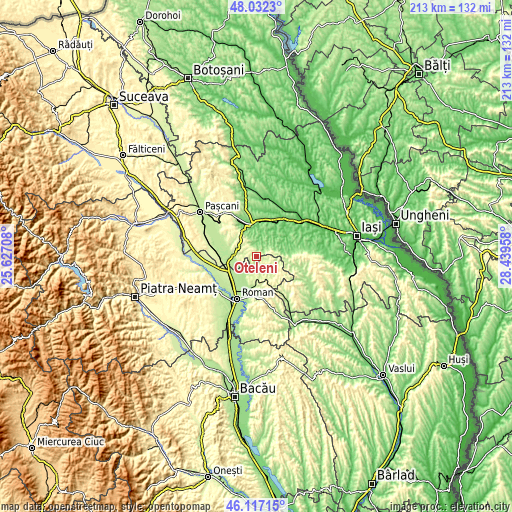 Topographic map of Oţeleni