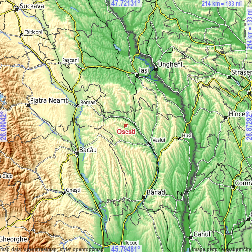 Topographic map of Oşeşti