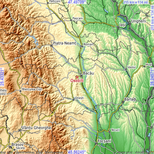 Topographic map of Osebiți