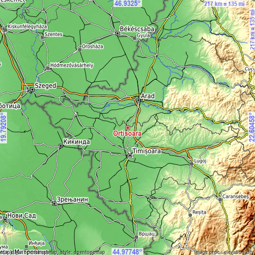 Topographic map of Orţişoara