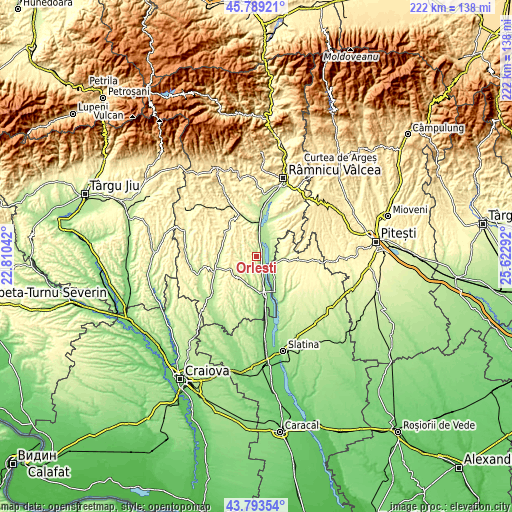 Topographic map of Orleşti