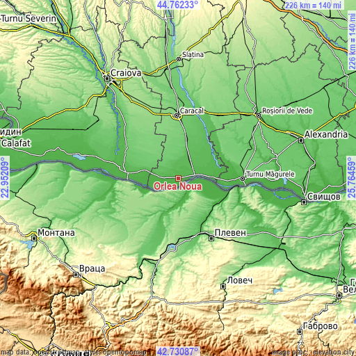 Topographic map of Orlea Nouă