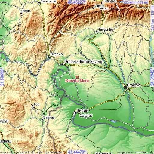 Topographic map of Orevița Mare