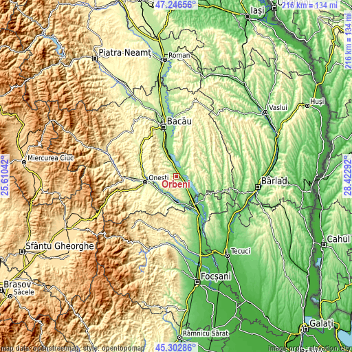 Topographic map of Orbeni