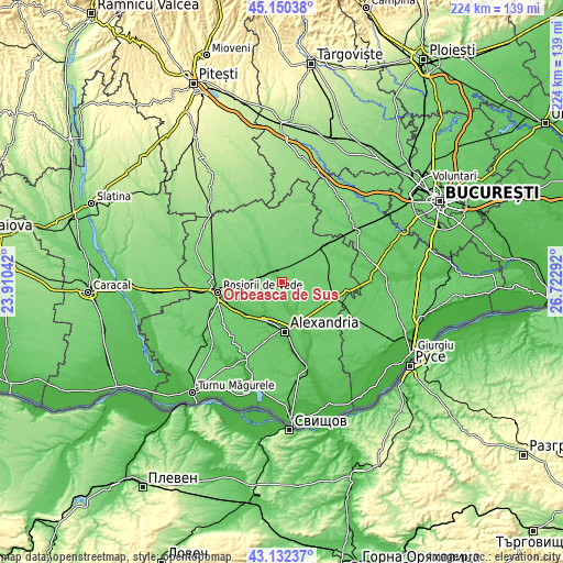 Topographic map of Orbeasca de Sus