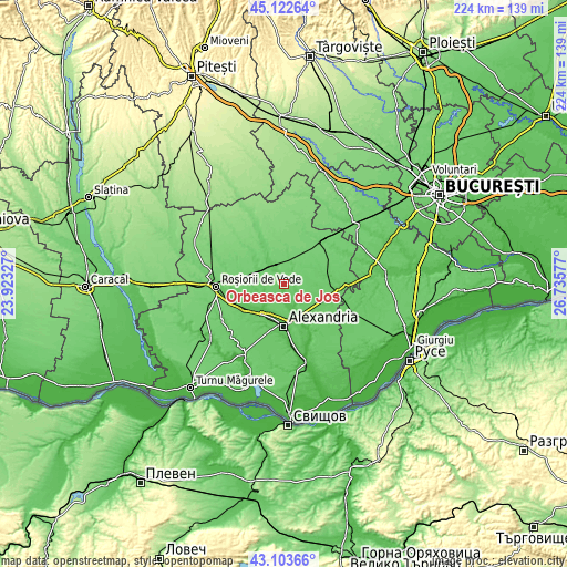 Topographic map of Orbeasca de Jos