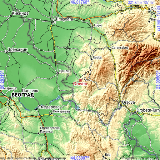 Topographic map of Oraviţa