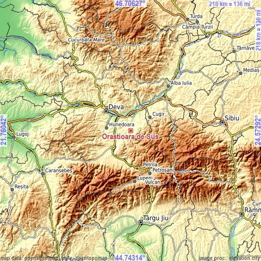 Topographic map of Orăştioara de Sus