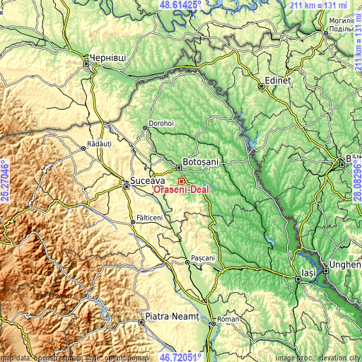 Topographic map of Orășeni-Deal