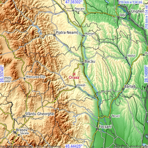 Topographic map of Orășa