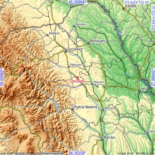 Topographic map of Oniceni