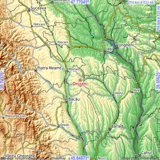 Topographic map of Oniceni