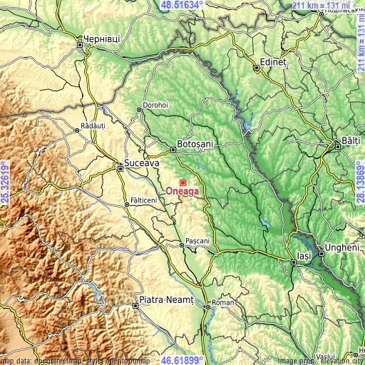 Topographic map of Oneaga