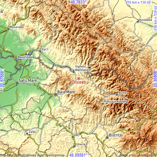 Topographic map of Oncești