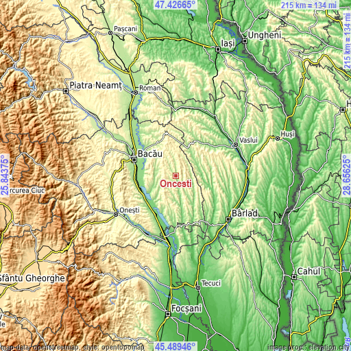 Topographic map of Onceşti