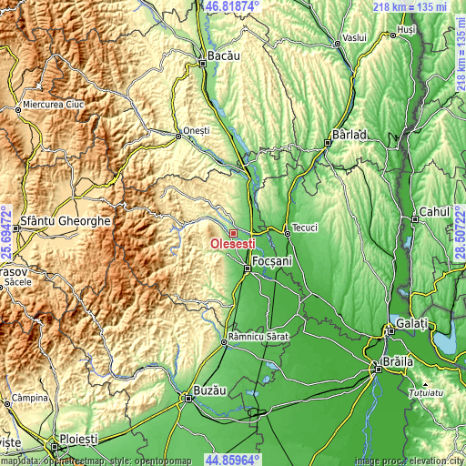 Topographic map of Oleșești