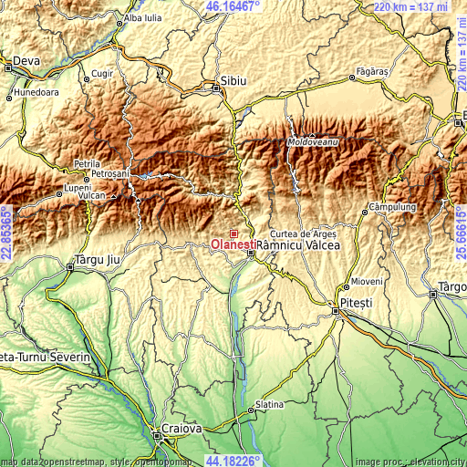 Topographic map of Olănești