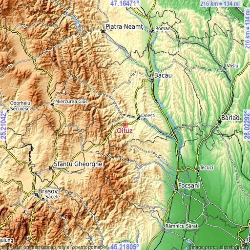 Topographic map of Oituz