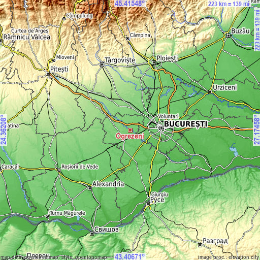 Topographic map of Ogrezeni