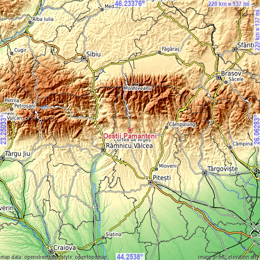 Topographic map of Oeștii Pământeni