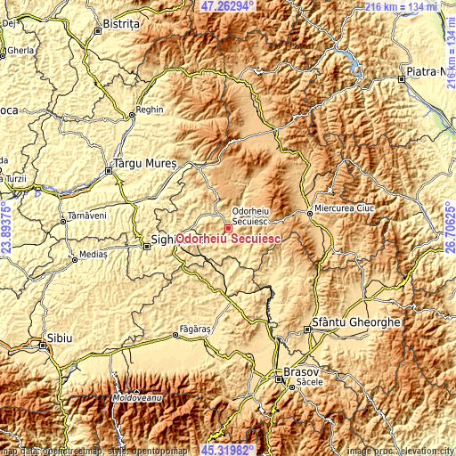 Topographic map of Odorheiu Secuiesc