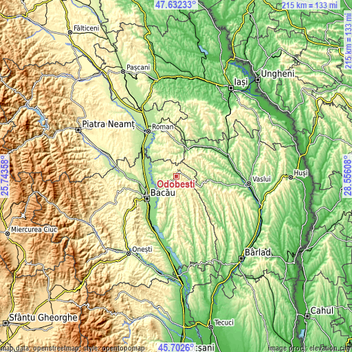 Topographic map of Odobești