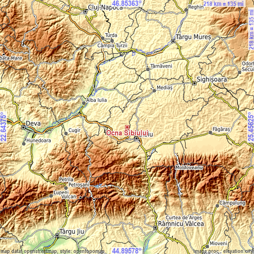 Topographic map of Ocna Sibiului
