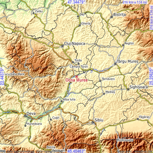 Topographic map of Ocna Mureş