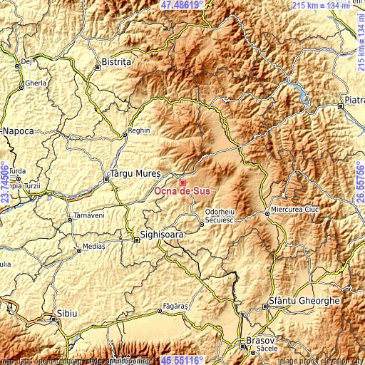 Topographic map of Ocna de Sus