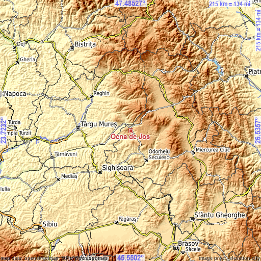 Topographic map of Ocna de Jos