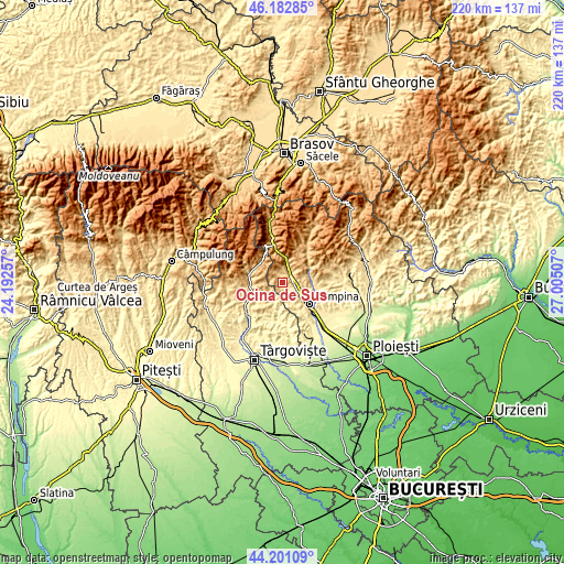 Topographic map of Ocina de Sus
